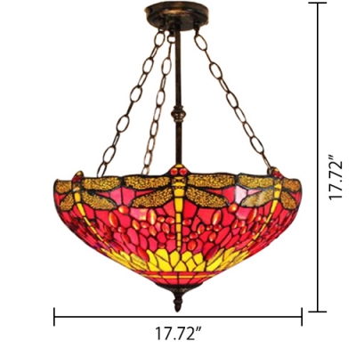 16/18 Inch Wide Dragonfly Theme Tiffany Colorful Stained Glass Pendant Light with Inverted Bowl Shade