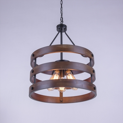 Indoor Five Light Hanging Chandelier Pendant Light with Wood Iron Frame in Black