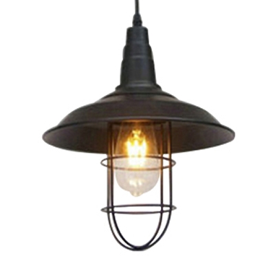 Industrial Style for Restaurant Cafe Black Single-Bulb Hanging Lamp with Barn Shade Cage