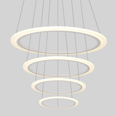 Contemporary Round Crystal Chandelier Satin White 1/2/3/4 Tiered Orbicular Pendant Light