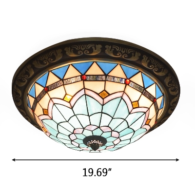 Mediterranean Style 4-Light Stained Glass Flush Mount Ceiling Light, Large Size