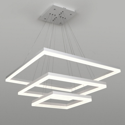 Modern Rectangular LED White Aluminum Chandelier Light with Adjustable Cord for Room Study