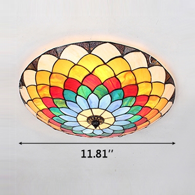 Multi-Colored Flower Design Ceiling Light Fixture in Tiffany Stained Glass Style 3 Sizes Available