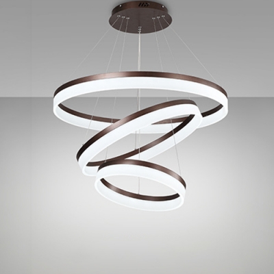 Shabby Chic Chandelier Brushed Aluminum Brown 1 Tier/2 Tier/3 Tier 22/55W LED Ring Pendant Light with Opal Diffused Shade