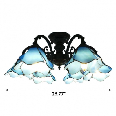Special Designed Blue Flower Shape 6-Light Semi Flush Ceiling Light in Black Finish 26.77