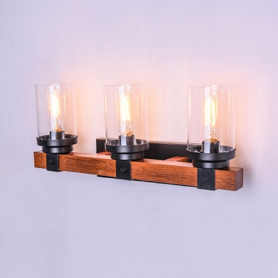 Vintage Style Wood Glass Shade 3 Light Wall Sconce Ambient Lighting for Hallway Indoor Bedroom