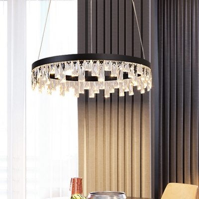 Contemporary Tiered Small/Medium/Large Chandelier Black Metal Suspended Loop with Hanging Crystal