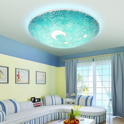 Creative Mosaic Design Blue Stained Glass Ceiling Light with Moon and Star Pattern for Kids Room