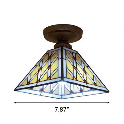 Geometric Pattern Square Tiffany Semi Flush Mount Light with Heritage Bronze Canopy