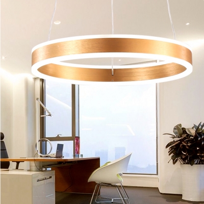 Adjustable Modern Brass Brushed Aluminum Circular Ring Chandelier LED  Warm White Neutral Light for