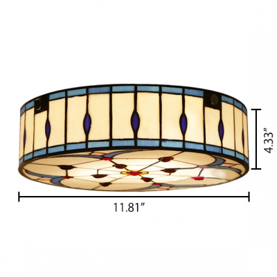 Light Blue and White 12 Inch Flush Mount Ceiling Light in Tiffany Stained Glass Style