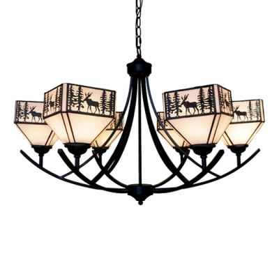 

Lodge Style Elk Pattern House Shade Inverted Chandelier with Wrought Iron Arms 2 Designs for Option, HL488883