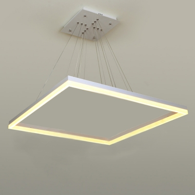 Modern Rectangular LED White Aluminum Chandelier Light with Adjustable Cord for Room Study