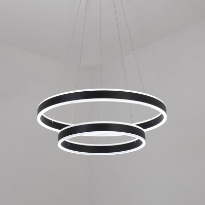 Modern Minimalist 1 Light-4 Light Suspension LED Pendant Matte Black Aluminum Circle Ring Multi Light LED Chandelier for Bathroom Dining Room Kitchen