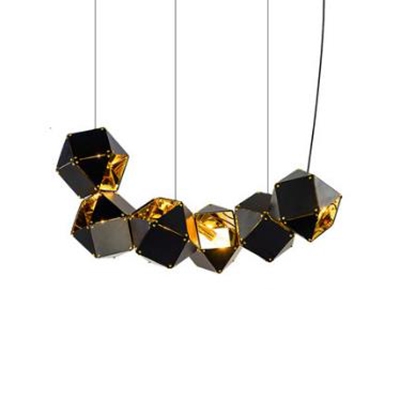 Multi Light LED Chandelier Black and Gold High Brightness Metal Shade Long LED Chandeliers for Hotel Gallery Bar