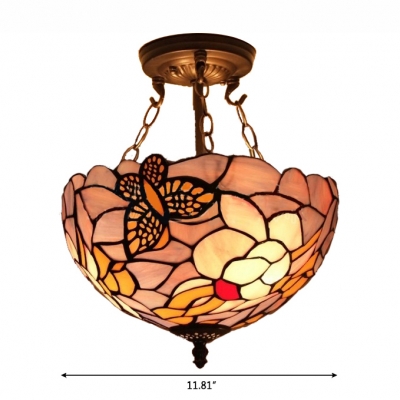 Pink and Purple Stained Glass Butterfly Design 12 Inch Chandelier in Tiffany Style