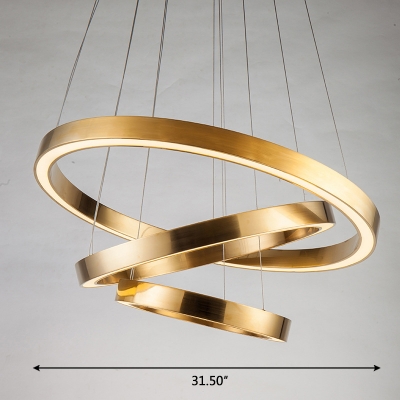 Post Modern Aluminum Circular Ring Chandelier Cord Adjustable 1/3 Rings Polished Brass Saturn LED Chandelier for Dining Room Buffet Restaurant Hall