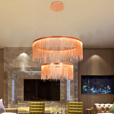 Rose Gold Fringe Pendant Light Post Modern Aluminum 1 Tier/2 Tier/3 Tier Designer Metal LED Chandelier for Stores Foyer Hotel Staircase