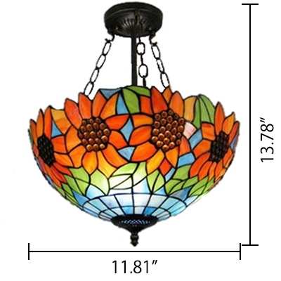 Sunflower Pattern Inverted Pendant Light Fixture with 12