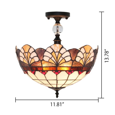 Vintage 12 Inch Semi Flush Mount Ceiling Light in Tiffany Stained Glass ...