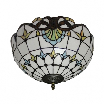 11.81/15.75 Inch Wide Tiffany Double Light Flush Mount Ceiling Light in Victorian Style