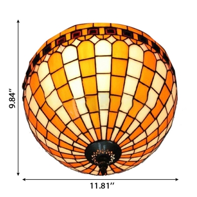 2-Light Tiffany Style Round Flush Mount Ceiling Fixture in Orange and White with 12