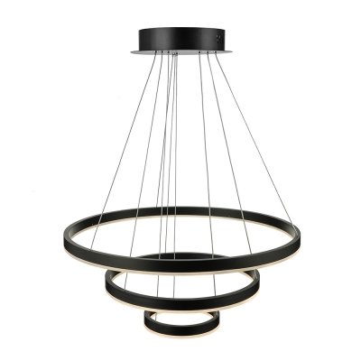 Black Circular Chandelier Lighting Multi Tiered 1 Light/2 Light/3 Light Slim LED Cylinder Pendant Light in Acrylic Shade for Entryway Hallway Foyer