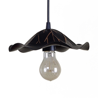 Black Mini Single Light Pendant with Special Floral Shade for Restaurant Cafe