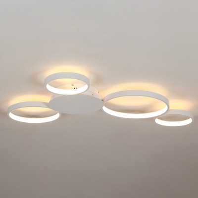 Contemporary Living Room Bedroom Lighting White Finish 4 Rings LED Ceiling Fixture 49W-75W LED Warm White Neutral 3 Sizes for Option