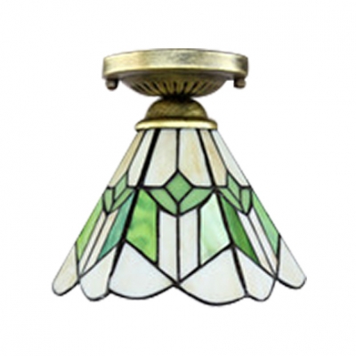 Green Mission Pattern 1 Light Hexagon Semi Flush Mount with Bronze Finish Canopy