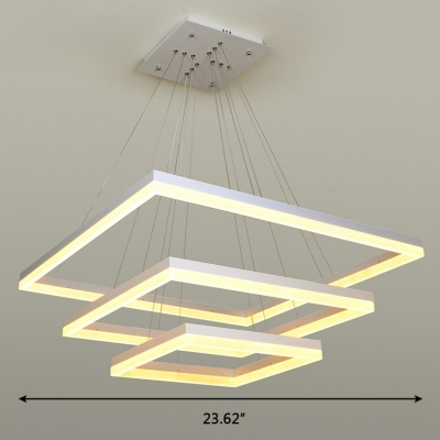 Modern Rectangular LED White Aluminum Chandelier Light with Adjustable Cord for Room Study