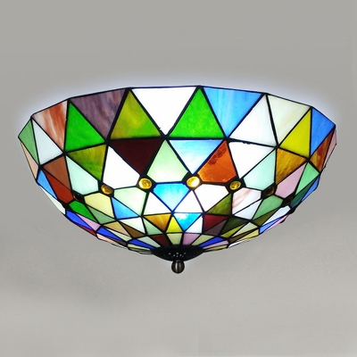 Multi-Colored Diamond Pattern Bowl Shade LED Flush Mount Ceiling Light with Jewels