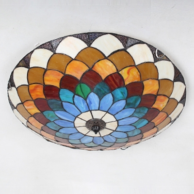 Multi-Colored Flower Design Ceiling Light Fixture in Tiffany Stained Glass Style 3 Sizes Available