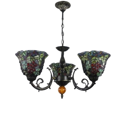 Three Light Tiffany Fruitage Chandelier with Multicolor Glass Shade