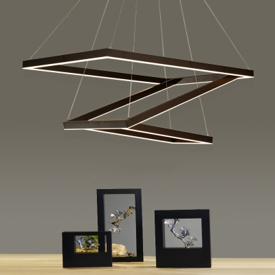 Triple Ring Chandelier Dark Brown 120/172/350W Brushed Aluminum Square/Rectangular LED Chandelier with Cool White Light (25.60