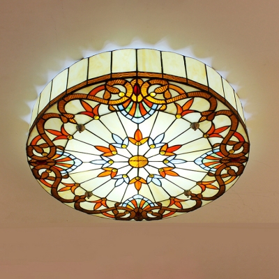 Victorian Style Tiffany Stained Glass Flush Mount Ceiling Light in Drum Shape 11.81
