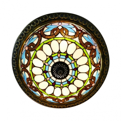 Baroque Design Tiffany Style Flush Mount Ceiling Light with Fancy Pattern Glass Shade in 20