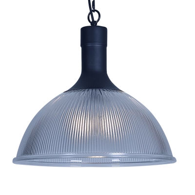 Black Finish Dome Ceiling Pendant Light with Swirl Glass Vintage 1 Light Lighting Fixture for Cafe Restaurant