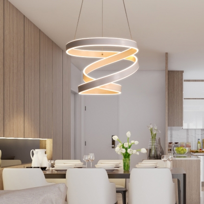 Glossy White Swirl LED Pendant Lighting 152W LED Warm White Light Bedroom Living Room Chandelier in Aluminum