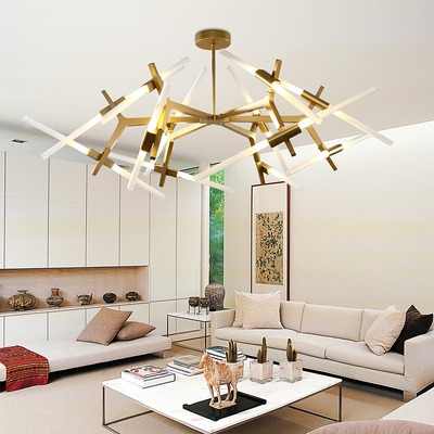 Modern Gold Hanging Lights Multi Light  LED Chandelier Glass Shade Living Room Staircase Hotel