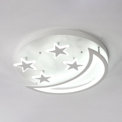 Moon and Star LED Ceiling Light Modern Kids Room Acrylic Flush Mount Light in White/Warm Light, 16
