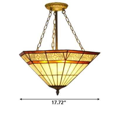 Elegant Patterned Simple Inverted Hanging Light with Tiffany Art Glass Shade