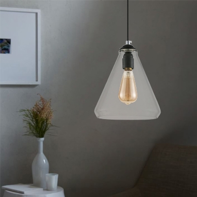 Industrial Ceiling Pendant Single Light with Cone Shade Glass for Dining Room Foyer