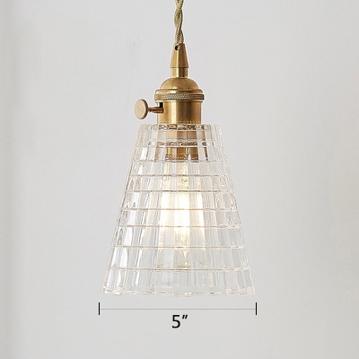Modern Cone Mini Pendant 1 Light Clear Glass in Brass for Bedside Hallway