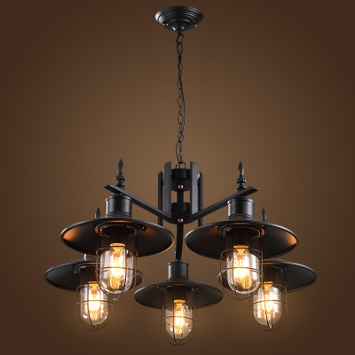 Nautical Style 5 Light Chandelier in Black with Wire Guard for Restaurant Bar