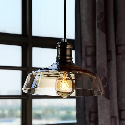 Vintage 10 Inches Wide LED Hanging Pendant Lighting with Amber/Clear Glass Dome Shape