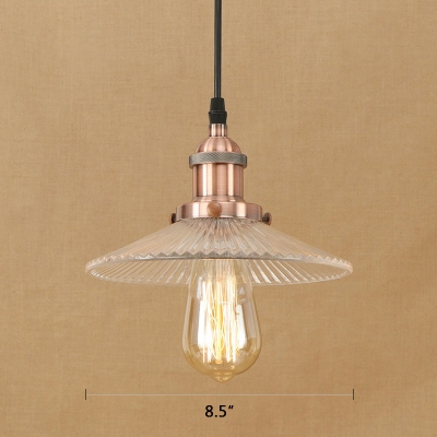 Vintage Hanging Pendant 1 Light with Clear Prismatic Glass Saucer Shade for Restaurant Foyer