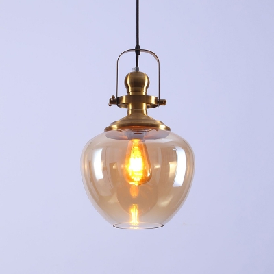 Adjustable 1 Head Bottle Hanging Light with Amber Glass Vintage Loft Style Pendant Lamp in Gold Finish