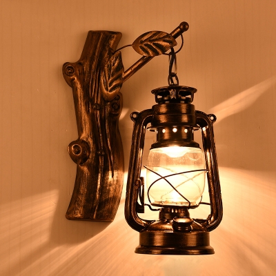 Nautical Style Lantern Wall Sconce with Glass Shade in Age Bronze for Hallway Foyer Balcony