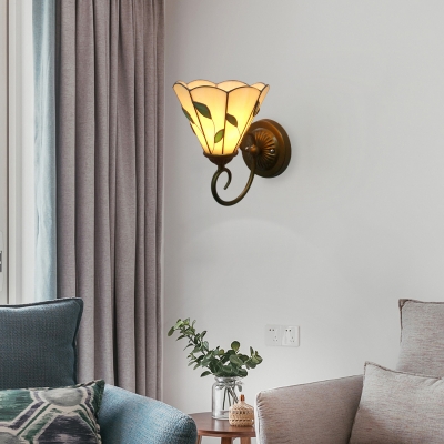 Beige Glass Petal Wall Sconce with Bell Shade Tiffany Single Light Wall Lamp for Bedside Living Room